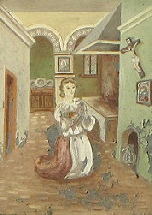 Notburga ist eine fromme Magd (Bilder am Geburtshaus der Heiligen in Rattenberg)